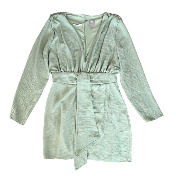 ASOS Design Women’s Green Plunge Mini Dress With Wrap Drape Skirt Size 10 - Picture 2 of 11